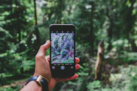 A scenic shot of a traveler using a tablet with Souza Go eSIM in the Amazon rainforest, surrounded by lush greenery.