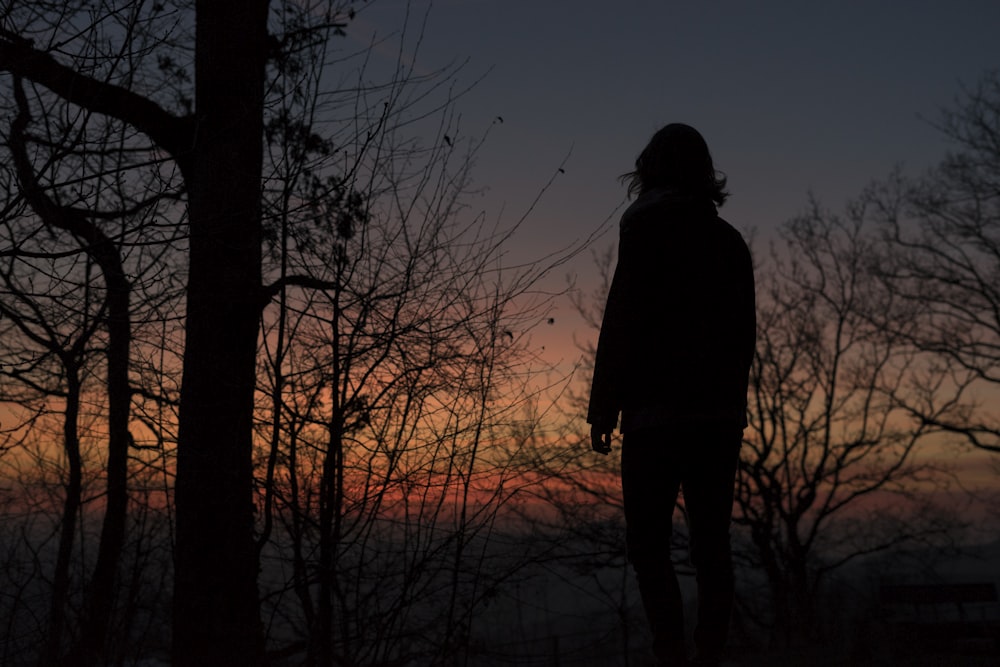 silhouette photo of a woman on sunset