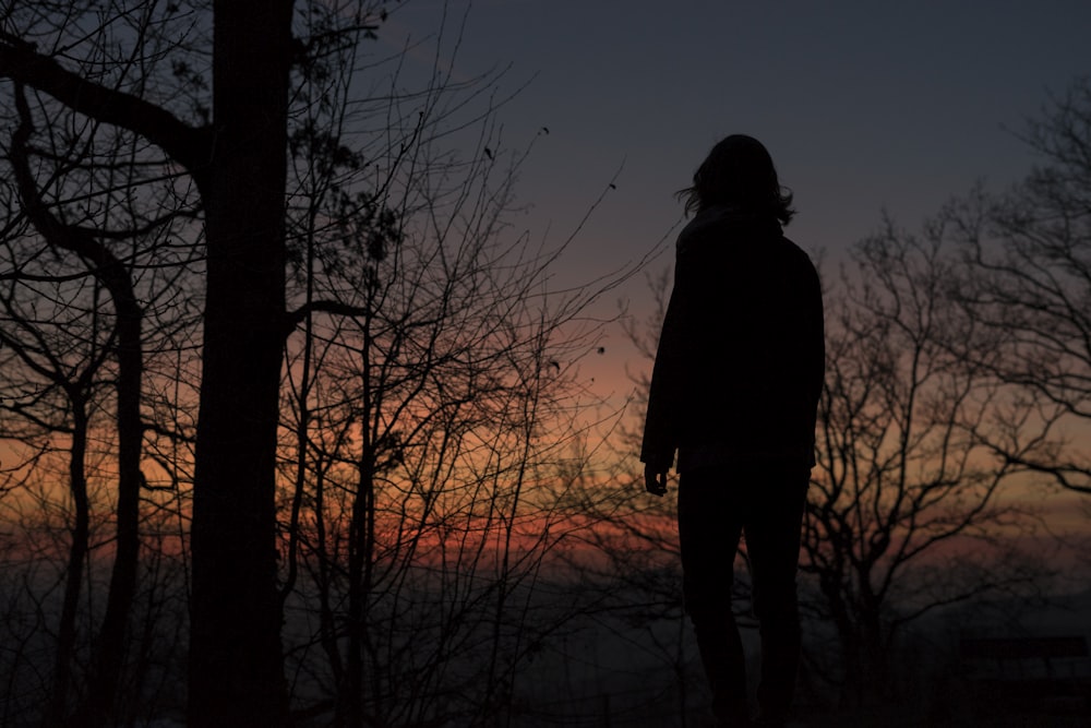 Foto de la silueta de una mujer en la puesta del sol