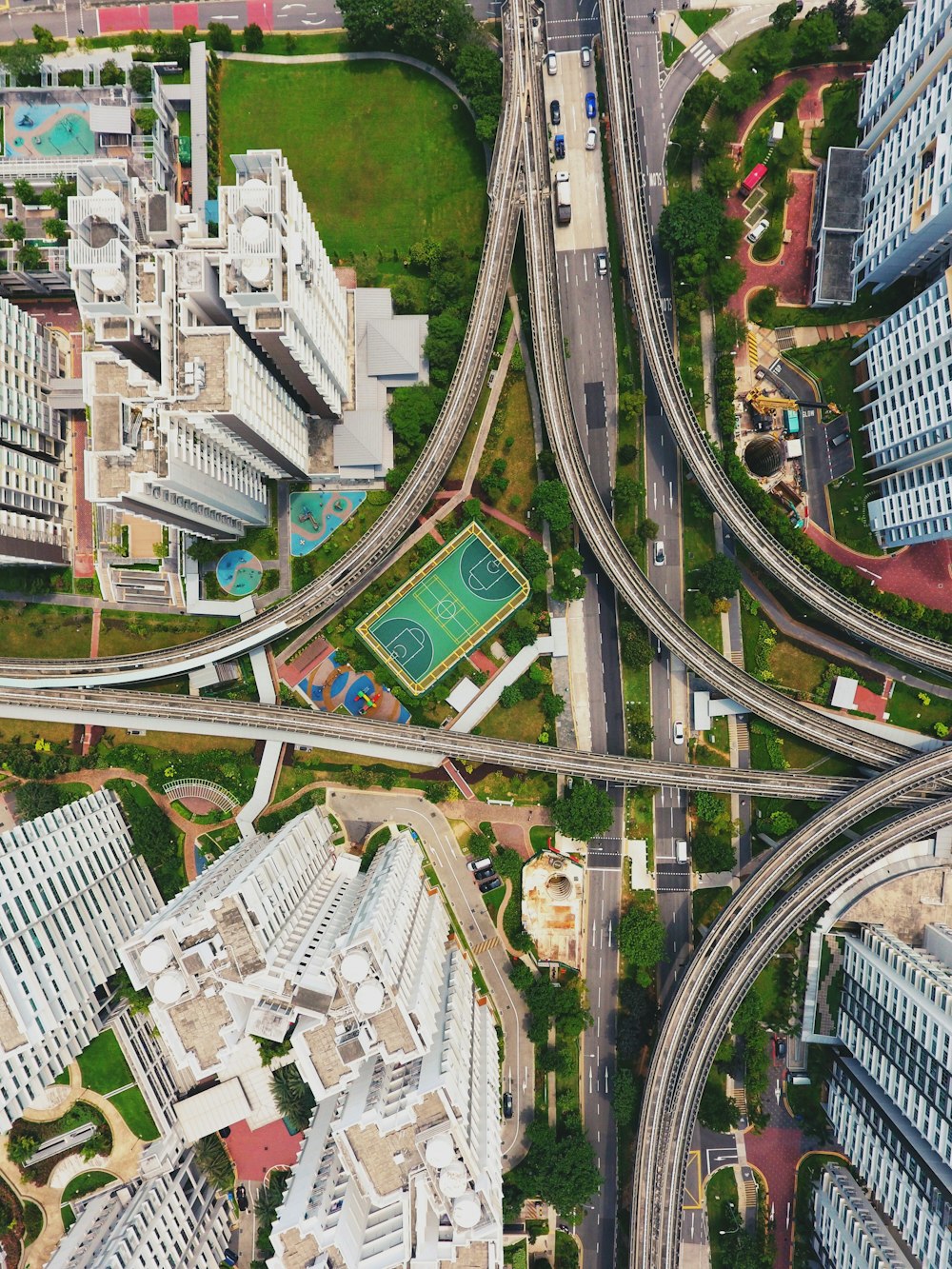 aerial photography of winding road