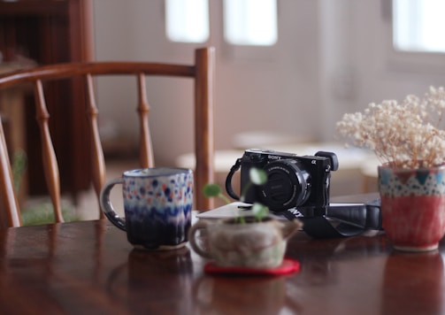 black camera on table