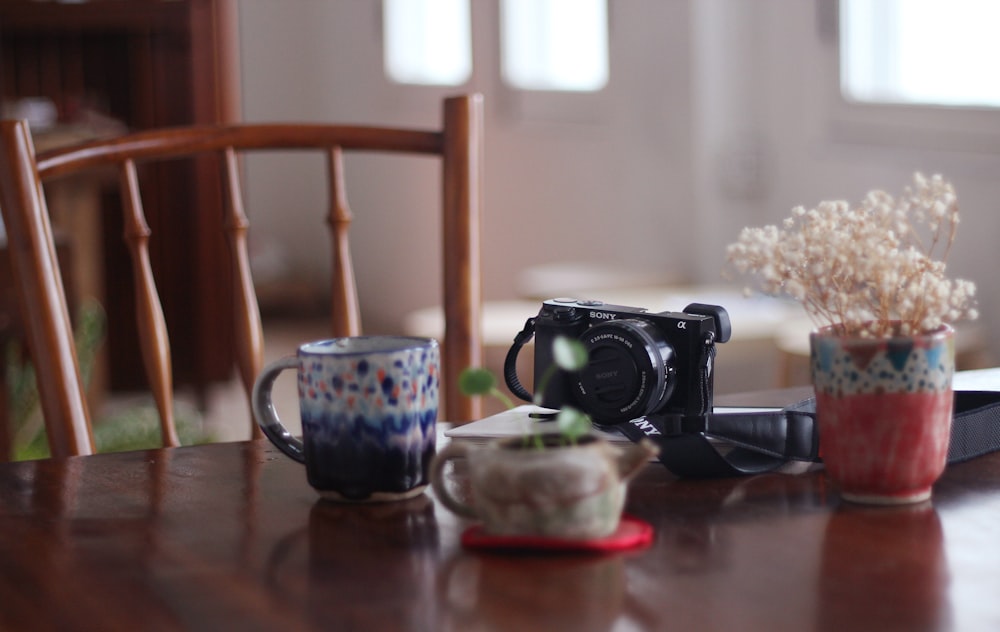 black camera on table