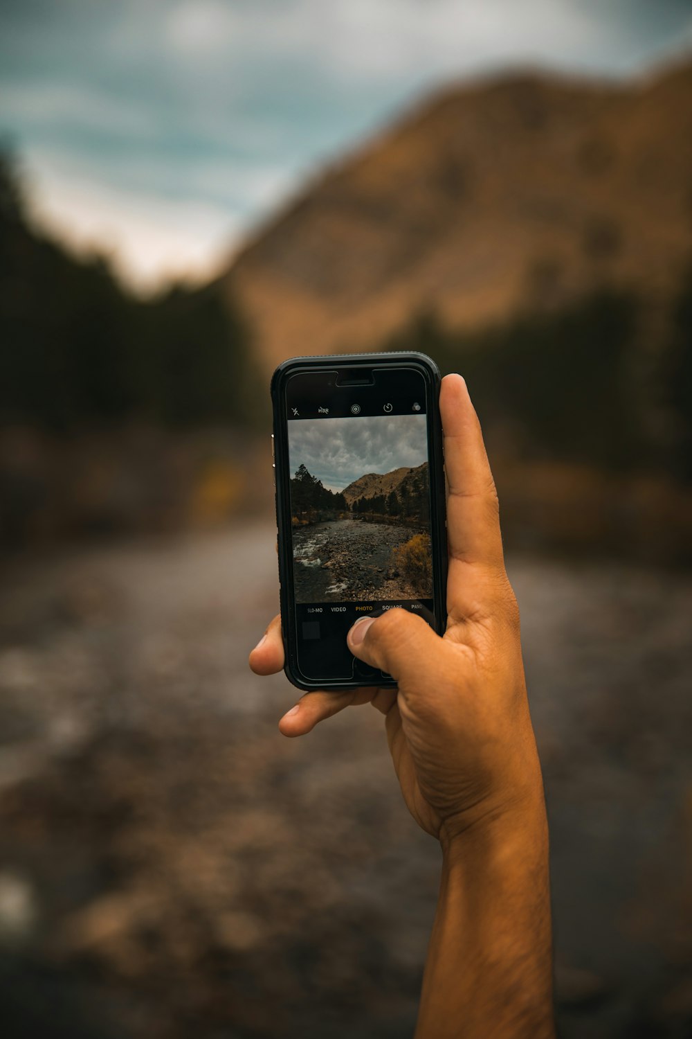 person taking photo of mountain