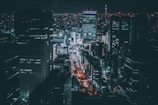 aerial photography of city skyline during night time