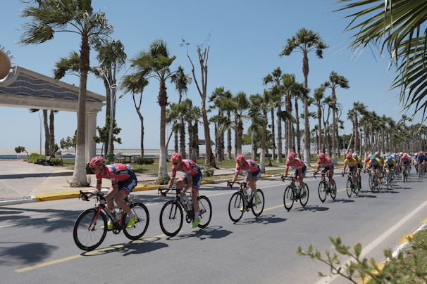 group of bicycle riders on road