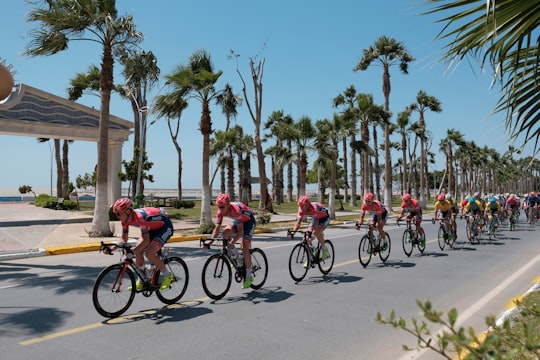 group of bicycle riders on road in Mersin Province Turkey