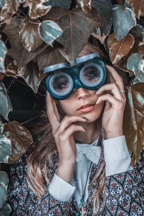 woman wearing black binoculars