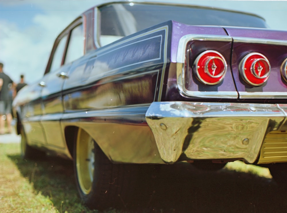 purple muscle car macro shot