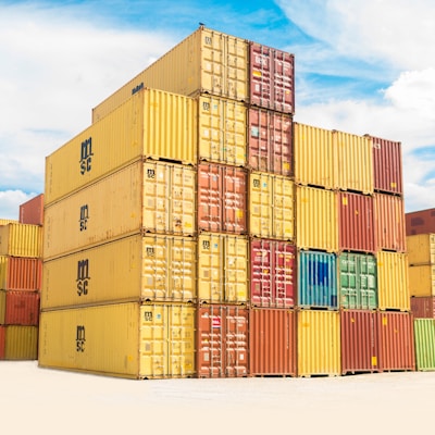 assorted-color filed intermodal containers