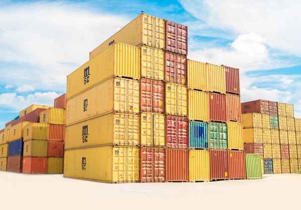 assorted-color filed intermodal containers