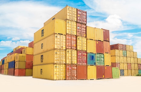assorted-color filed intermodal containers