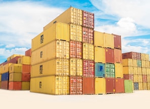 assorted-color filed intermodal containers