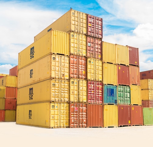 assorted-color filed intermodal containers