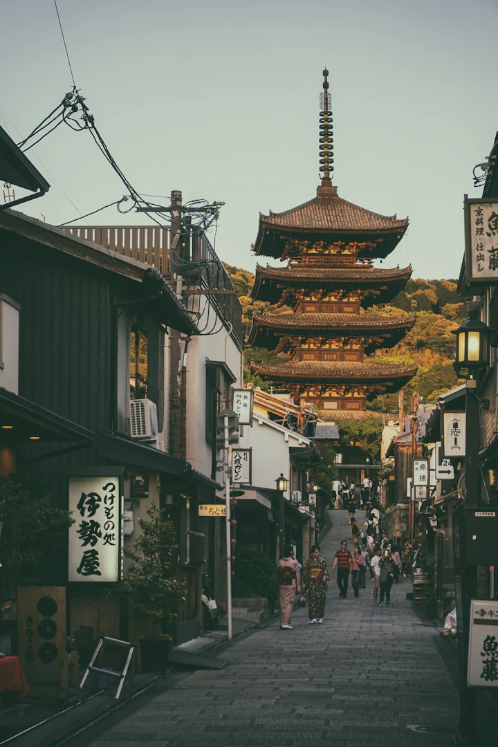 A temple above a Japanese town