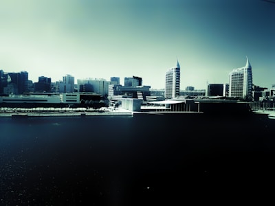 A bustling Business Bay skyline with modern office towers and the Dubai Canal in the foreground.