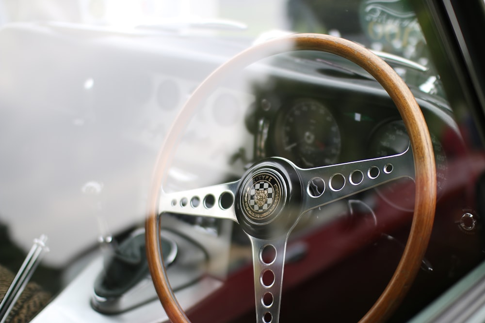 brown and gray car steering wheel
