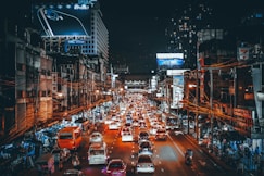landscape of main road during night