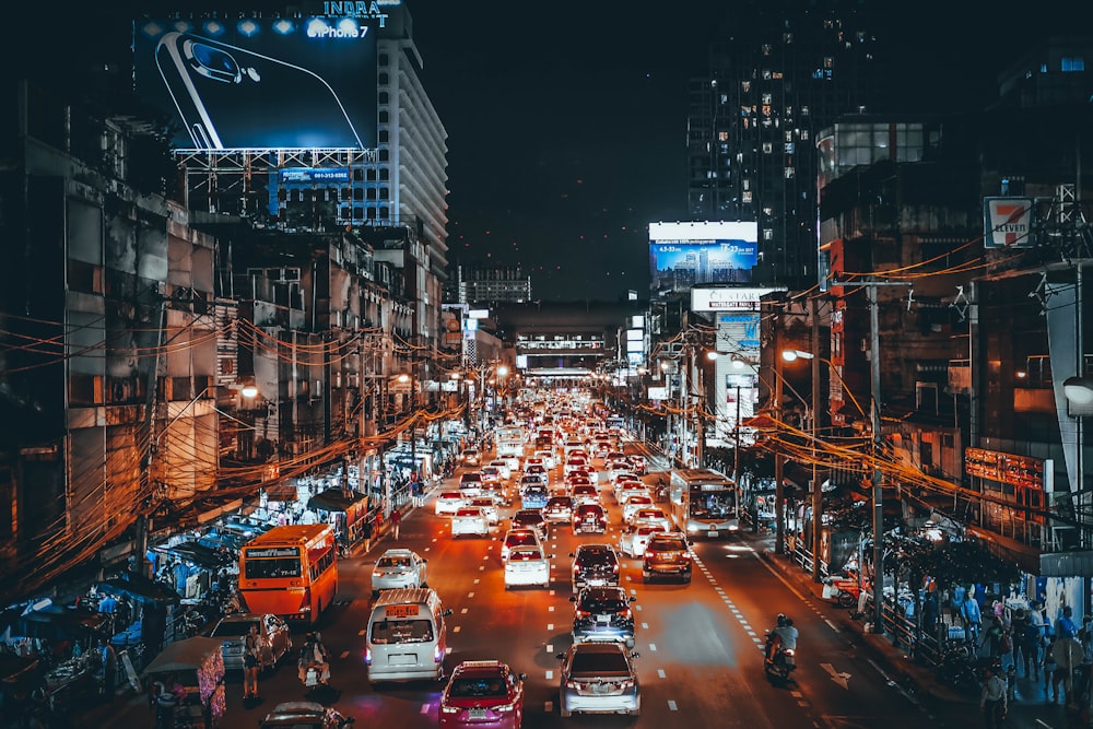 landscape of main road during night