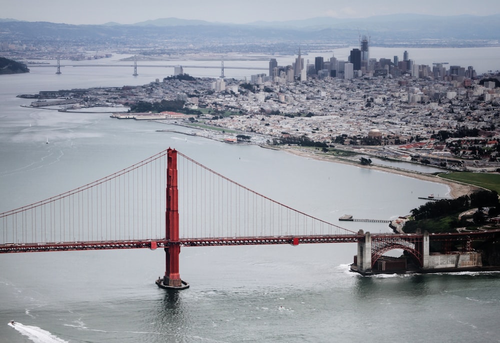 aerial photography of red bridge