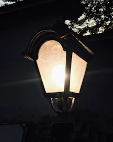 A sturdy outdoor lantern casting a welcoming light on a garden path at dusk.