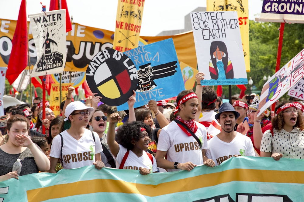 people protesting during daytime