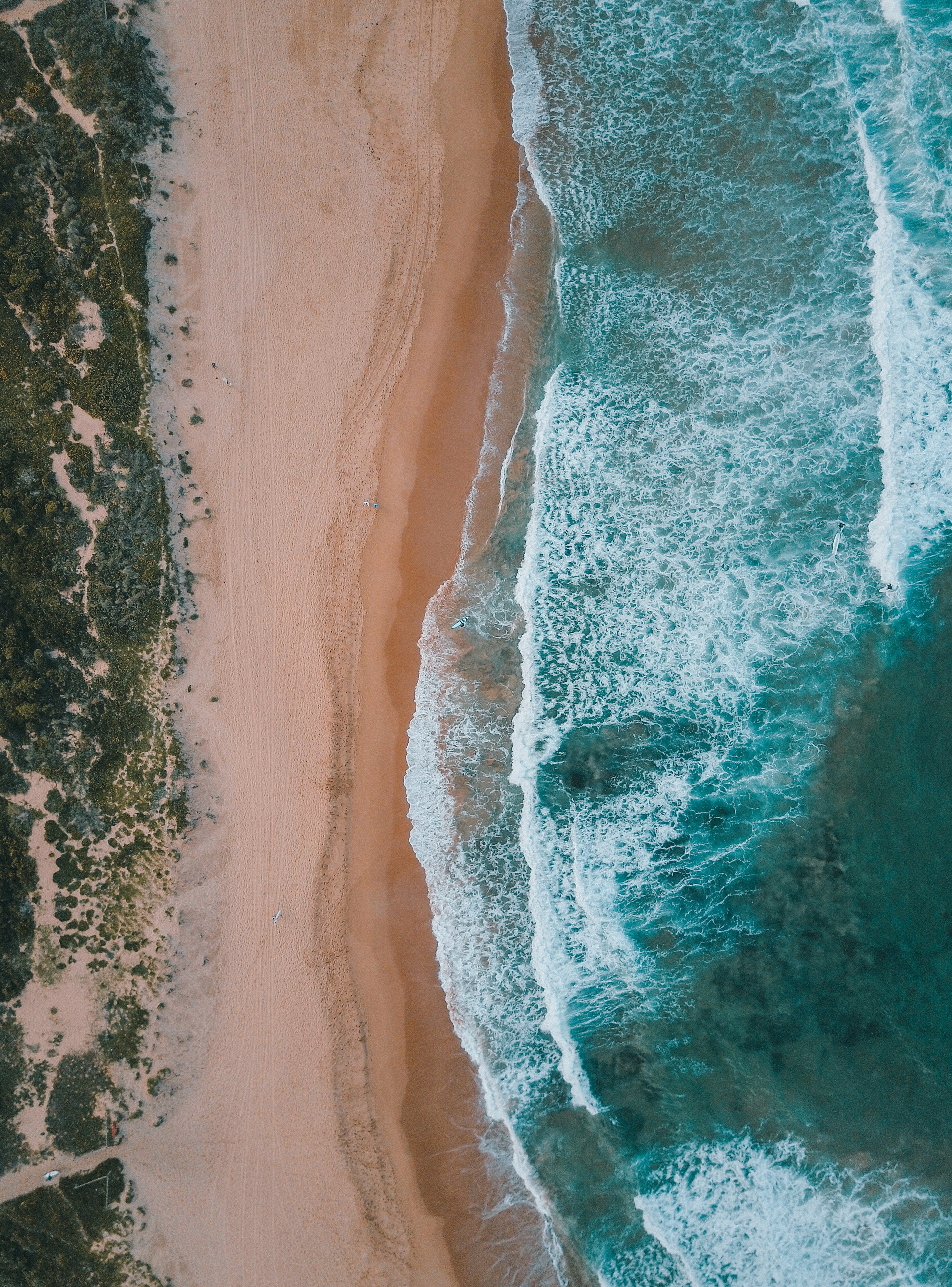 aerial view of beach with waves