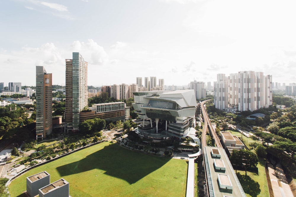 aerial photo of gray building