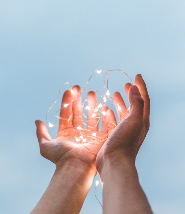 person holding string lights