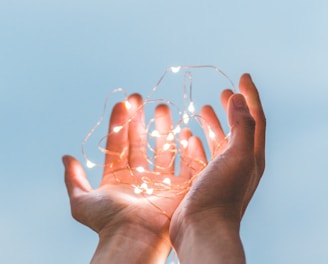 person holding string lights