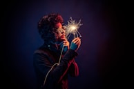 man in black jacket holding spark