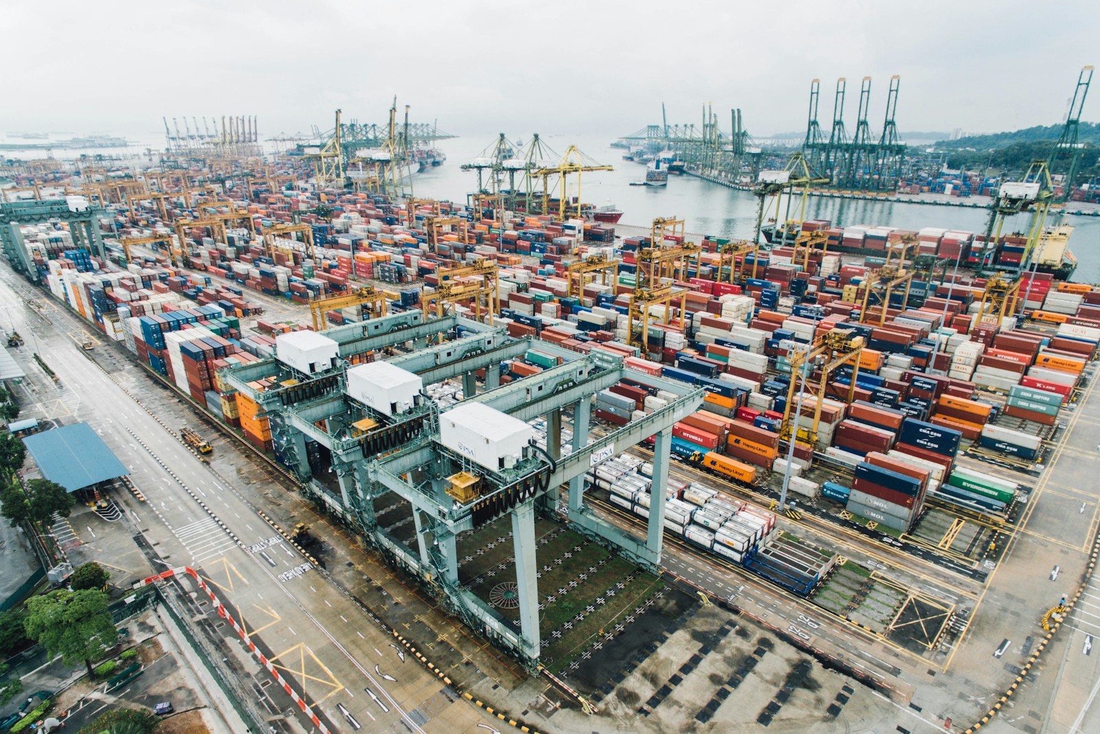 Large container ship at international port