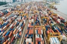 aerial photo of cargo crates