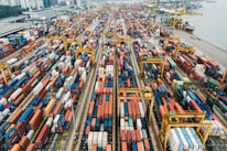 aerial photo of cargo crates