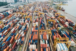 aerial photo of cargo crates