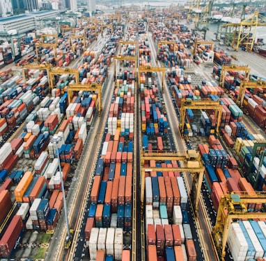 aerial photo of cargo crates