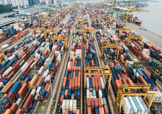 aerial photo of cargo crates