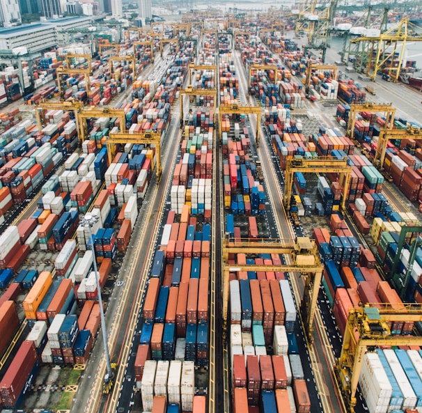 aerial photo of cargo crates