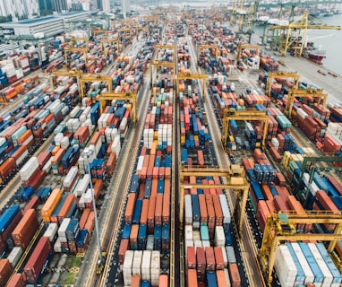 aerial photo of cargo crates