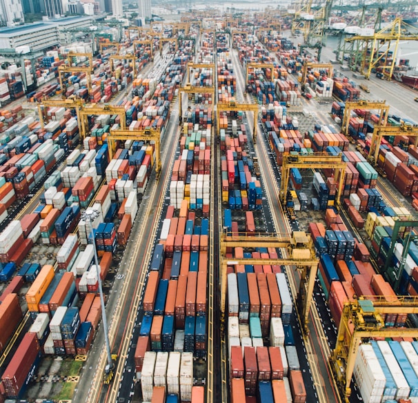 aerial photo of cargo crates