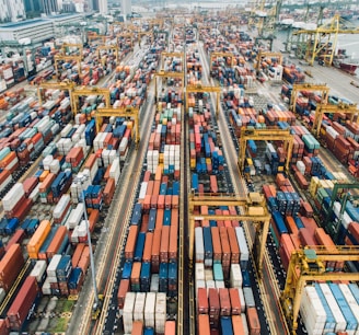 aerial photo of cargo crates