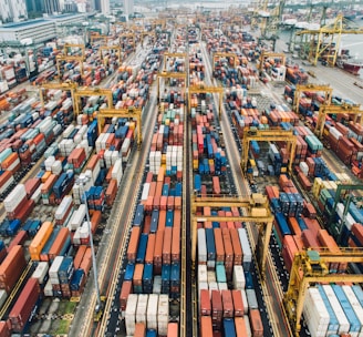 aerial photo of cargo crates