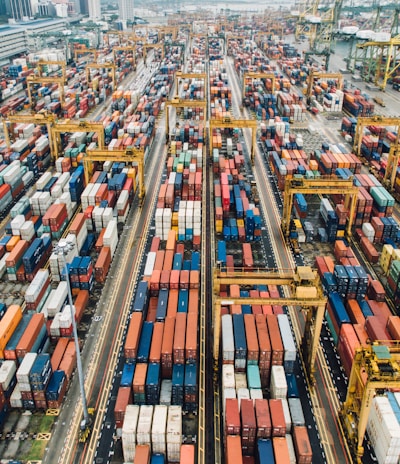 aerial photo of cargo crates