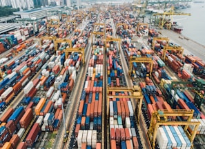 aerial photo of cargo crates