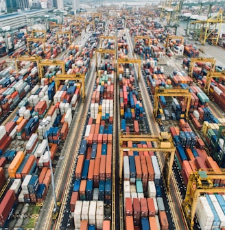 aerial photo of cargo crates