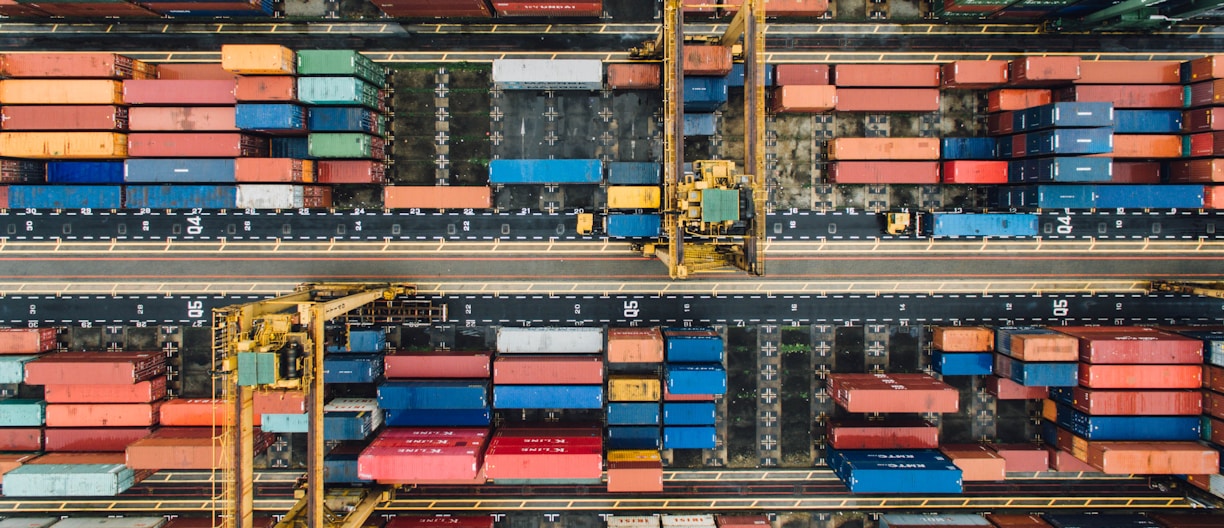 aerial photo of pile of enclose trailer