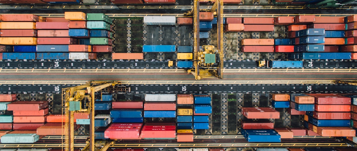 aerial photo of pile of enclose trailer