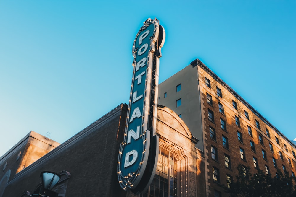 low angle photography of Portland LED signage