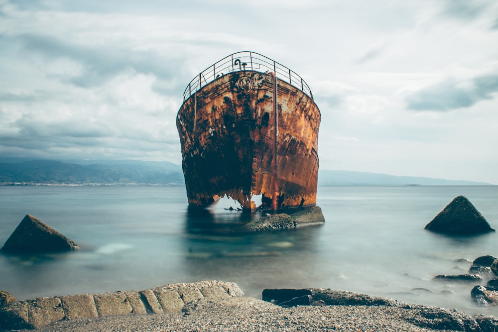 shipwreck near seashor