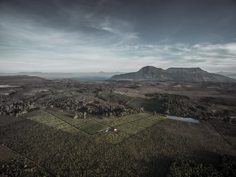 A European landscape showing a mosaic of forests, meadows, and waterways under a clear sky