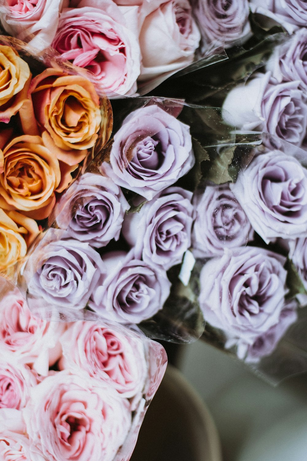 bouquet of different colored roses